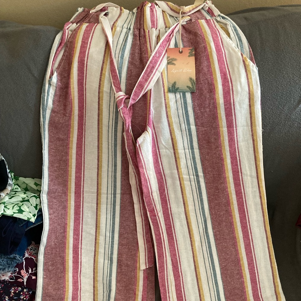 Striped wide leg linen pants. NWT